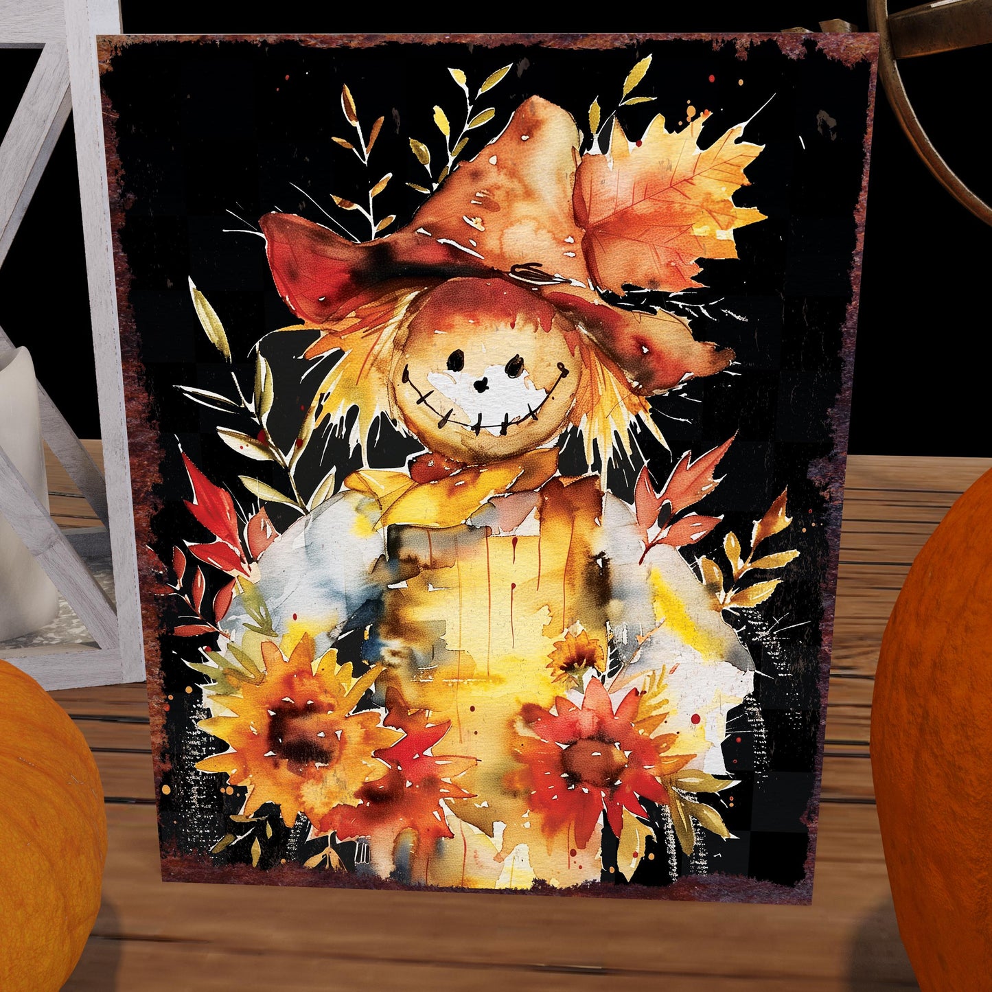 15in Fall Scarecrow Table Decor - Fall Decor Autumn Tabletop Sign Wooden Decorative for Home, Farmhouse Harvest Holiday Indoor Party Decor