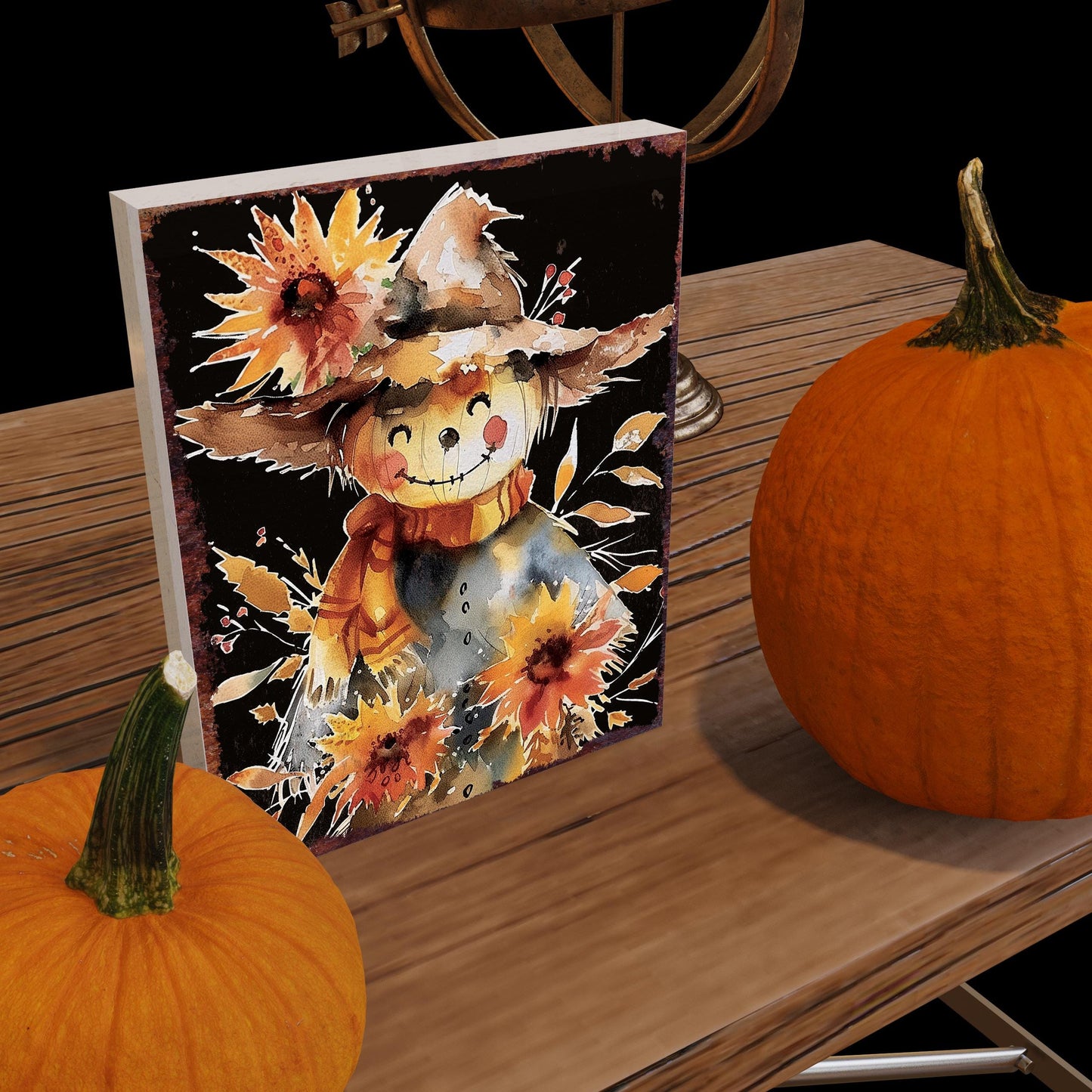 15in Fall Scarecrow Table Decor - Fall Decor Autumn Tabletop Sign Decor for Home, Farmhouse Harvest Holiday Indoor Wooden Party Decor