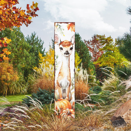 42in Fall Garden Stake | Watercolor Fall Baby Deer Decor | Ideal for Outdoor Decor | Yard Art and Garden Decorative