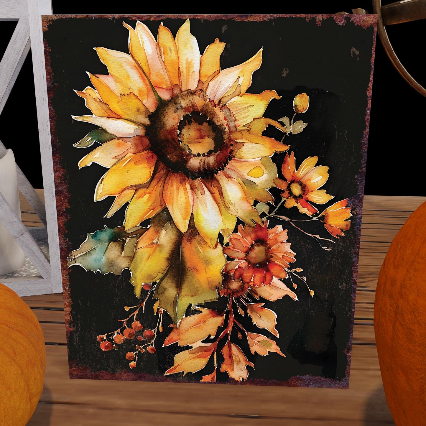 15in Fall Sunflower Table Decor - Fall Decor Wooden Autumn Tabletop Sign Decoration for Home, Farmhouse Harvest Holiday Indoor Party Decor