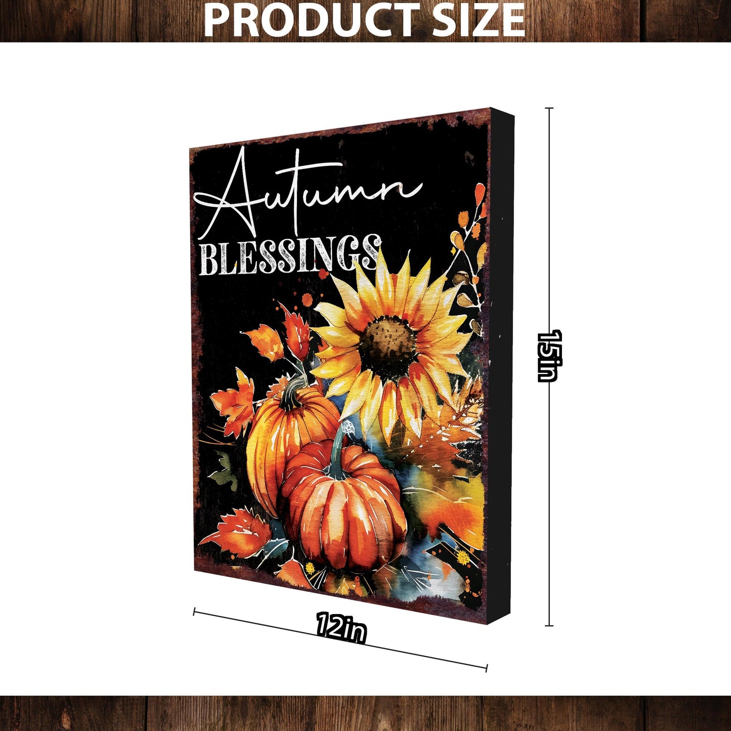 15in Autumn Blessings Sunflower Table Decor - Fall Decor Autumn Tabletop Sign Decoration for Home, Farmhouse Harvest Holiday Indoor Decor