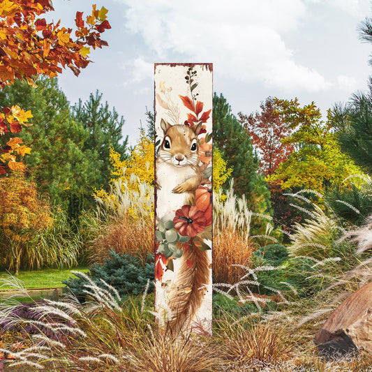 42-inch Fall Garden Stake | Watercolor Baby Squirrel | Perfect for Outdoor Decor | Yard Art and Garden Decoration | Autumn Garden Accent