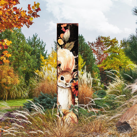 42-inch Fall Garden Stake - Watercolor Baby Squirrel - Perfect for Outdoor Decor - Yard Art and Garden Decoration - Autumn Garden Accent