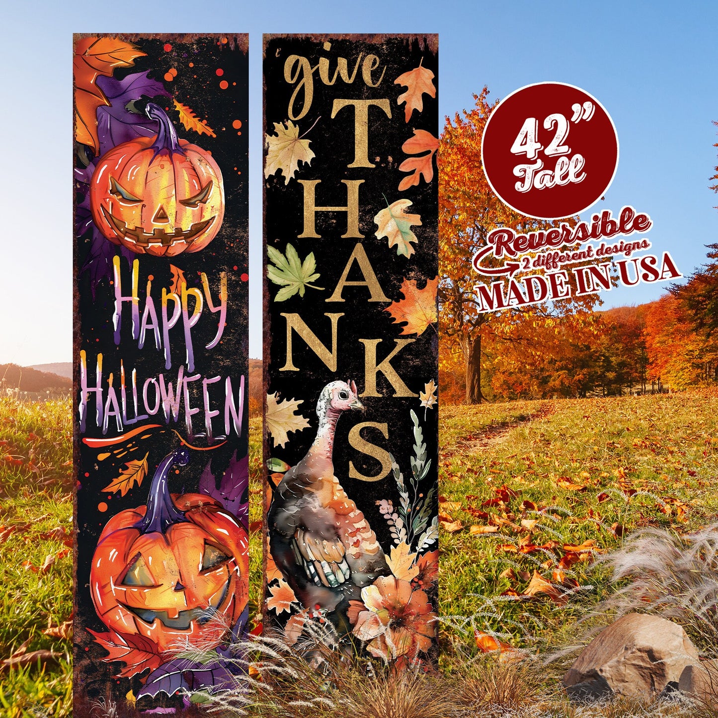 42-inch Fall & Halloween Garden Stake | Autumn Garden Accent |Reversible Yard Art and Garden Decoration | Perfect for Outdoor Decor