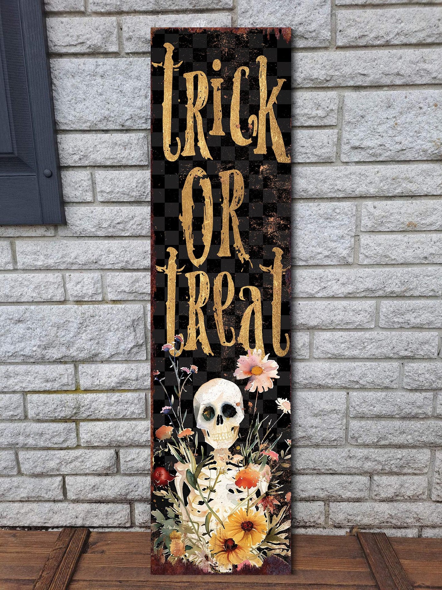 36-inch Trick or Treat Skeleton Halloween Porch Sign - Front Porch Halloween Welcome Sign, Entryway Board,Halloween Decoration