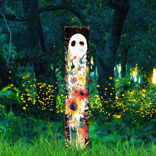 42inch Halloween Garden Stake | Wooden Halloween Decor | Watercolor Ghost Wildflower |  Perfect for Outdoor Decor on Patio & Lawn