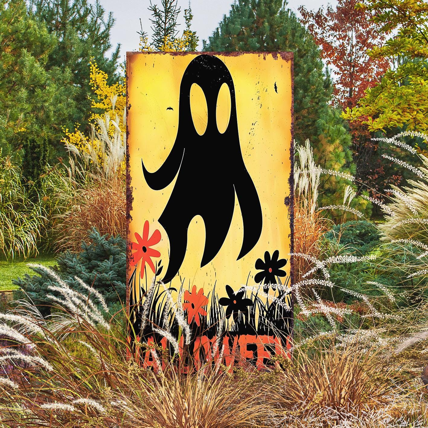 30in Halloween Ghost Garden Stake | Wooden Halloween Decor | Halloween Sign | Halloween Yard Decor | Halloween Retro Style Decor