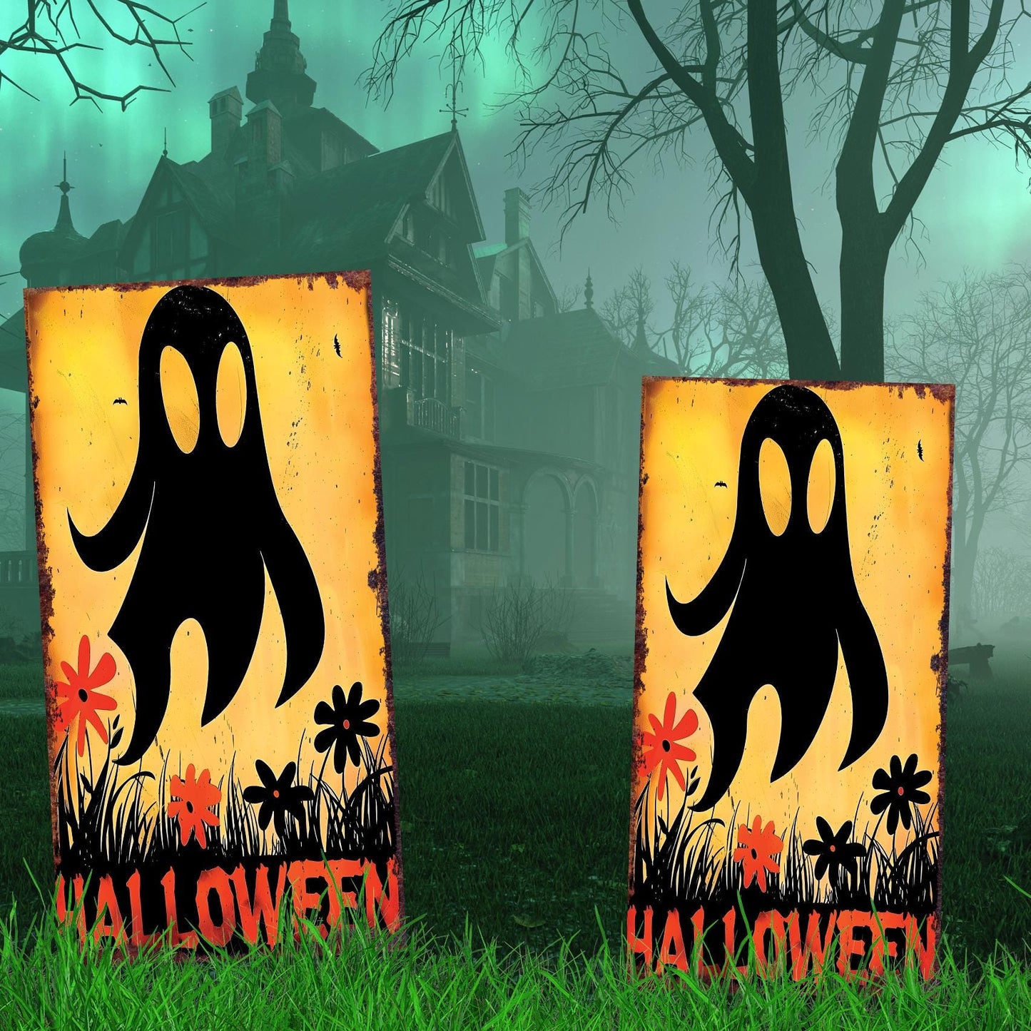 30in Halloween Ghost Garden Stake | Wooden Halloween Decor | Halloween Sign | Halloween Yard Decor | Halloween Retro Style Decor