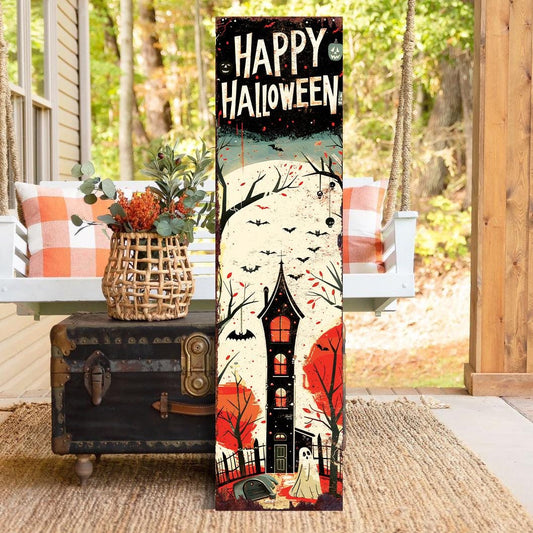 36in Happy Halloween Wooden Porch Sign - Front Porch Halloween Welcome Sign, Vintage Halloween Decoration, Halloween Decoration