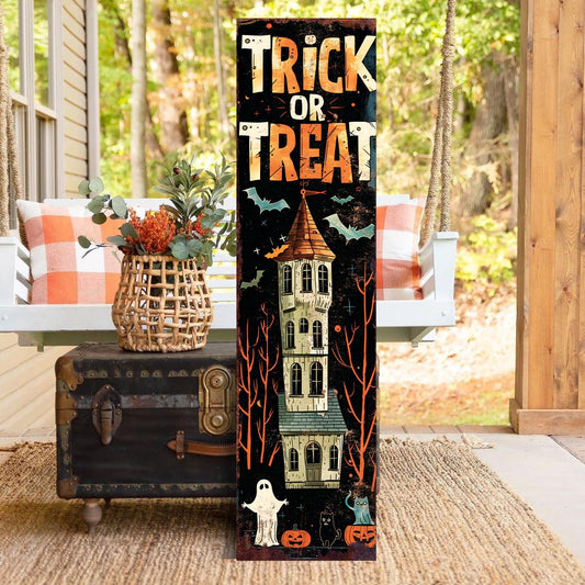 36in Trick or Treat Porch Sign - Front Porch Halloween Welcome Sign, Vintage Halloween Wooden Decoration, Halloween Decoration