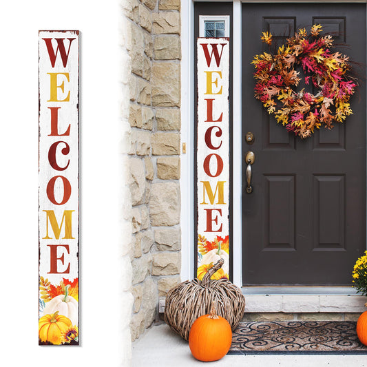 72in Fall Welcome Porch Sign - Front Porch Fall Welcome Sign with Vintage Autumn Decoration, Rustic Thanksgiving Decor for Outdoor