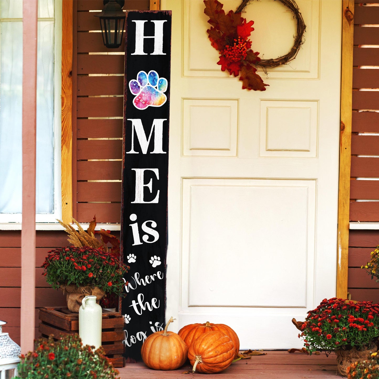 72in Home is Where the Dog Is Porch Sign - Front Porch Sign with Furry Friend Decoration, Black Rustic Farmhouse Pet Decor for Outdoor