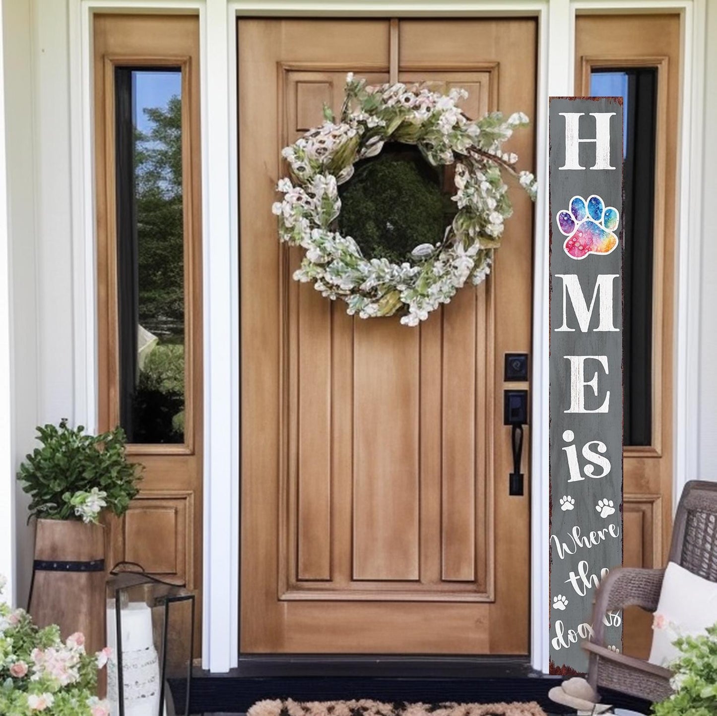 72in Home is Where the Dog Is Porch Sign - Front Porch Sign with Furry Friend Decoration, Gray Rustic Farmhouse Pet Decor for Outdoor