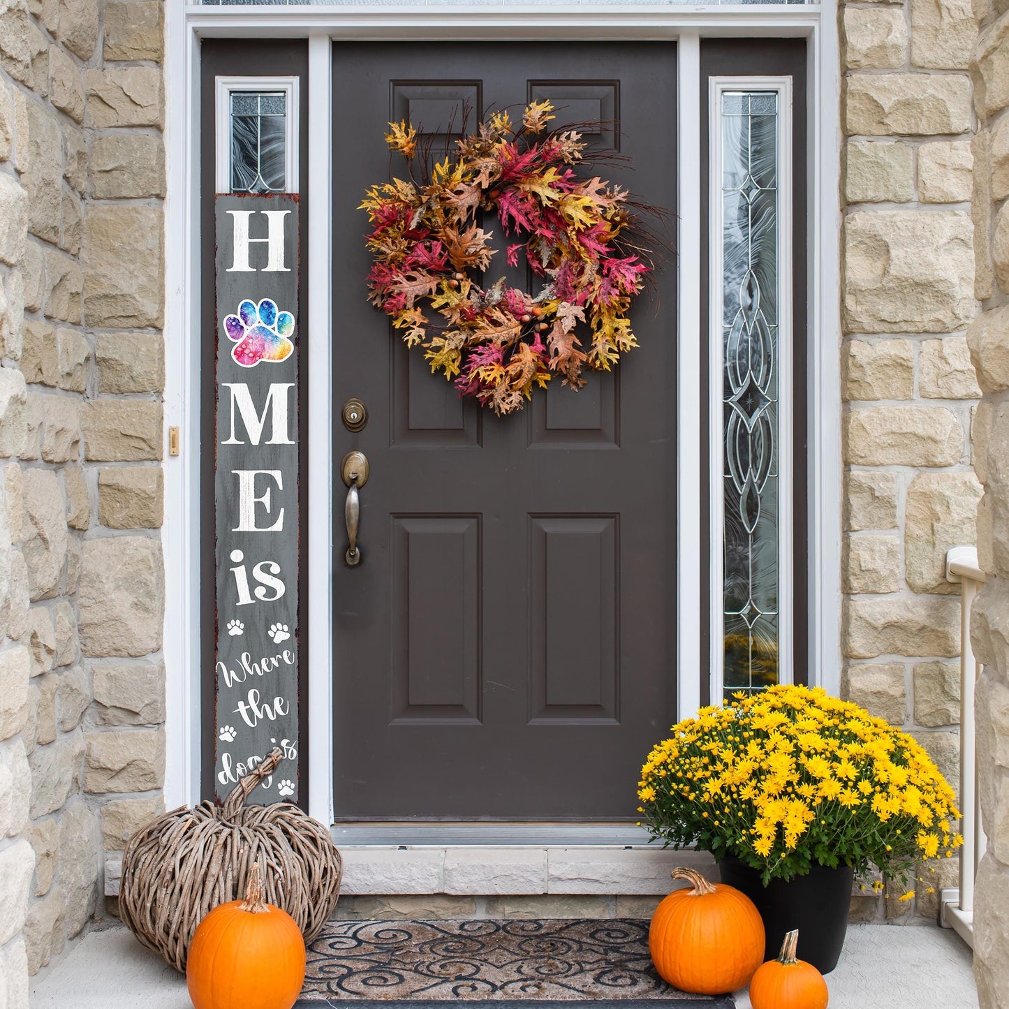 72in Home is Where the Dog Is Porch Sign - Front Porch Sign with Furry Friend Decoration, Gray Rustic Farmhouse Pet Decor for Outdoor