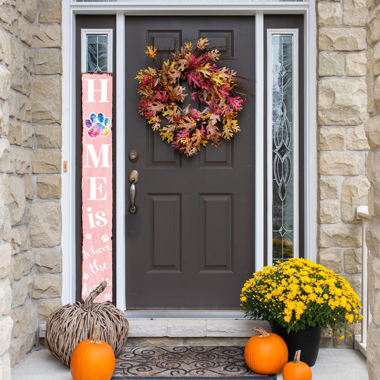 72in Home is Where the Dog Is Porch Sign - Front Porch Sign with Furry Friend Decoration, Pink Rustic Farmhouse Pet Decor for Outdoor