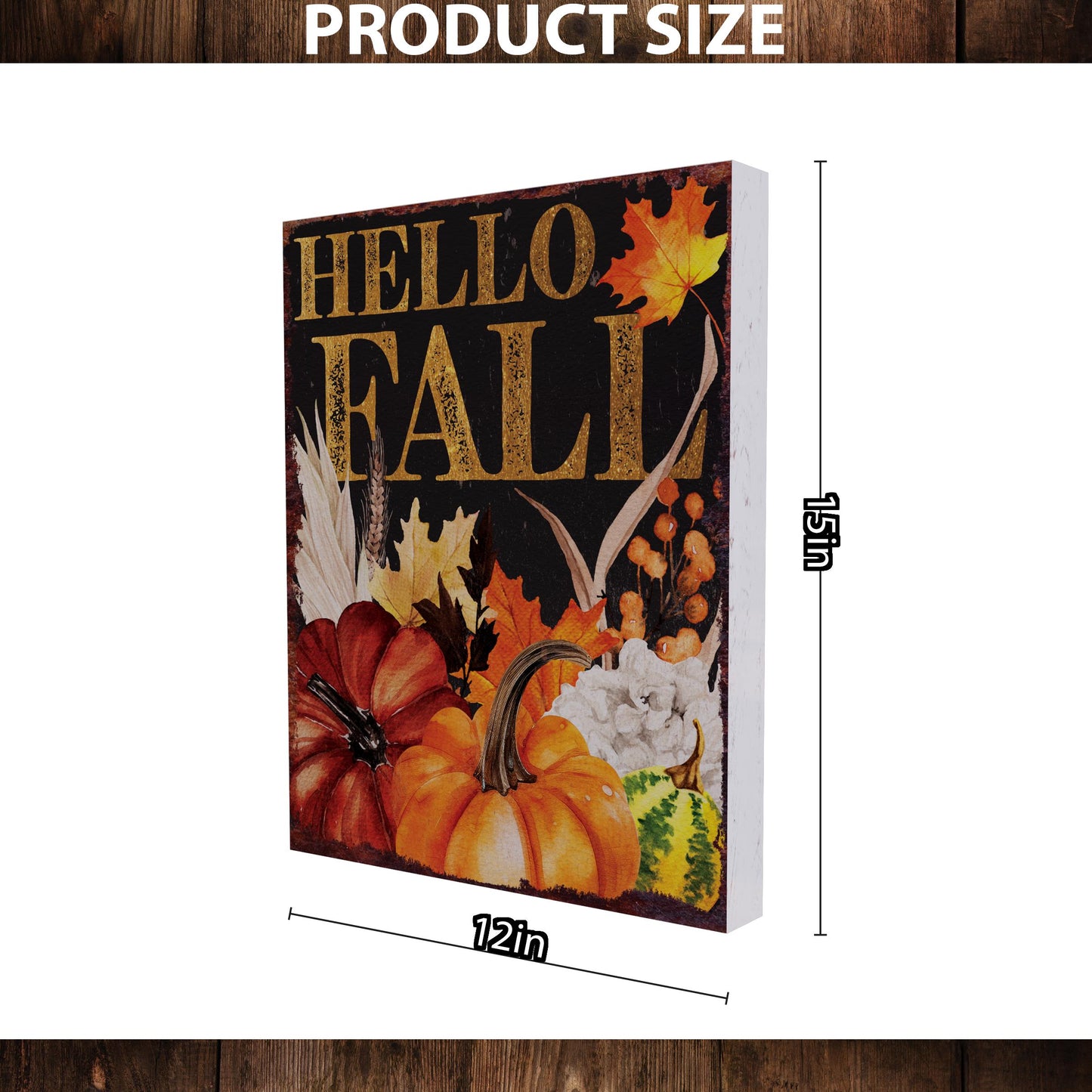 15in Hello Fall Table Decor | Wooden Autumn Tabletop Sign | Farmhouse Harvest Holiday Indoor Decor