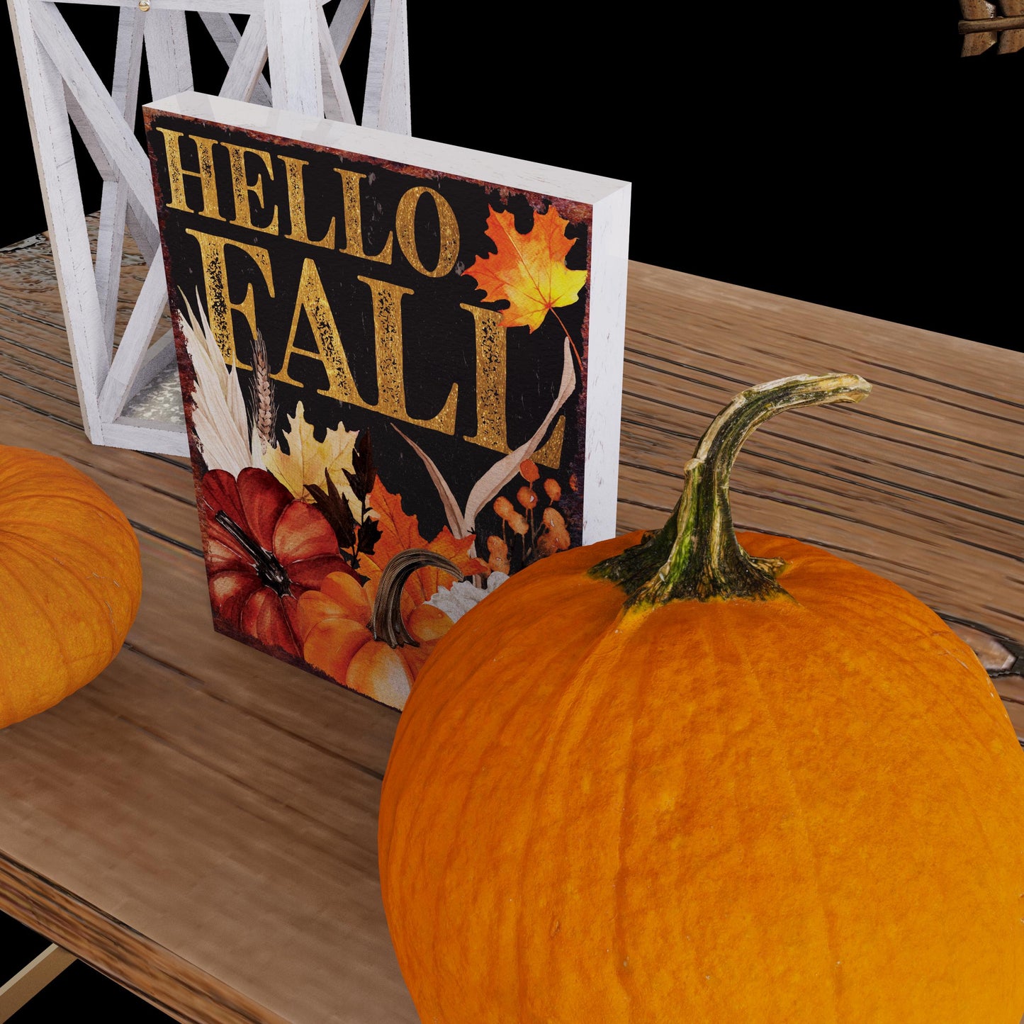 15in Hello Fall Table Decor | Wooden Autumn Tabletop Sign | Farmhouse Harvest Holiday Indoor Decor