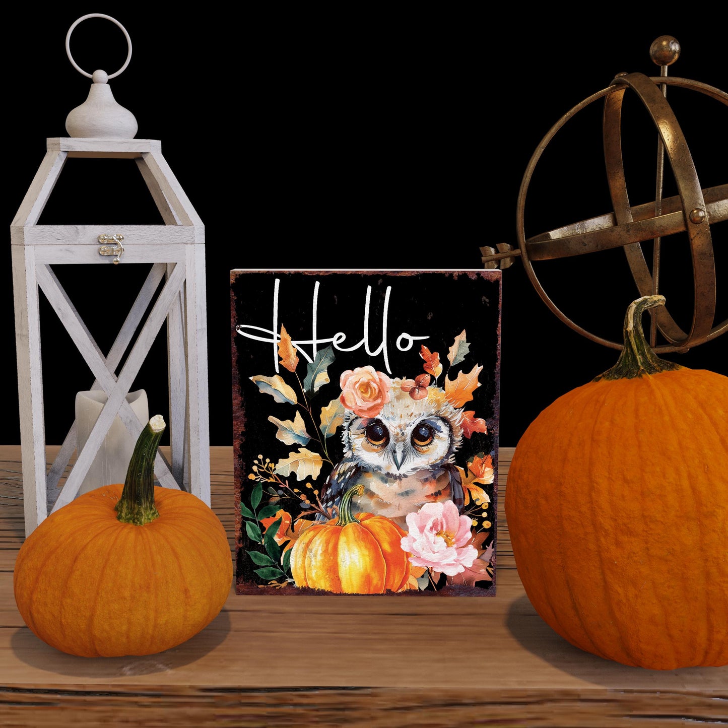 15in Hello Fall Owl Table Decor | Fall Wooden Tabletop Sign | Farmhouse Harvest Holiday Indoor Decor