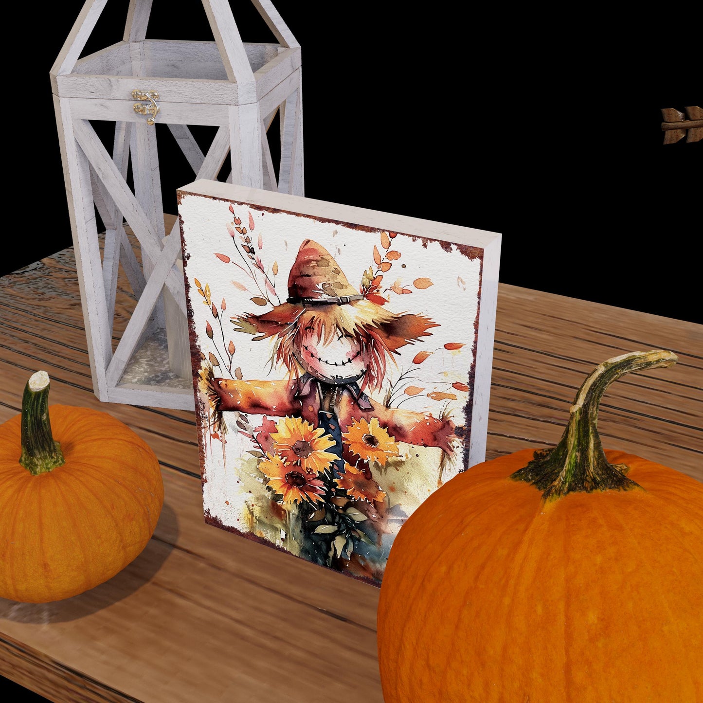 15in Fall Scarecrow Table Decor - Fall Wooden Decor Autumn Tabletop Sign Decor for Home, Farmhouse Harvest Holiday Indoor Party Decor