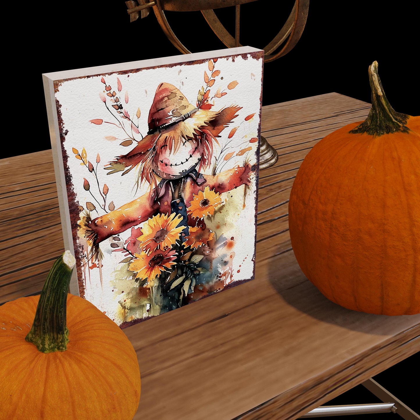 15in Fall Scarecrow Table Decor - Fall Wooden Decor Autumn Tabletop Sign Decor for Home, Farmhouse Harvest Holiday Indoor Party Decor