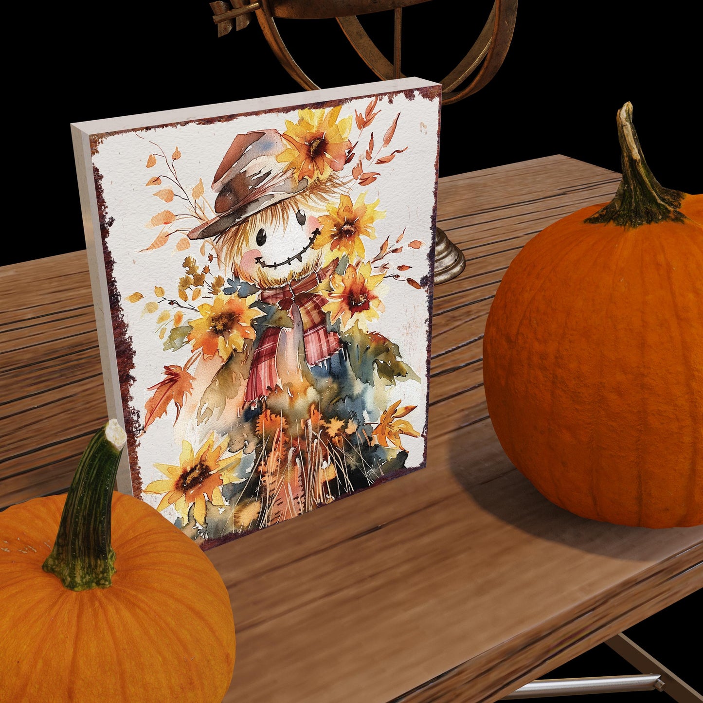 15in Fall Scarecrow Table Decor - Fall Decor Autumn Tabletop Sign Decor for Home, Wooden Farmhouse Harvest Holiday Indoor Party Decor