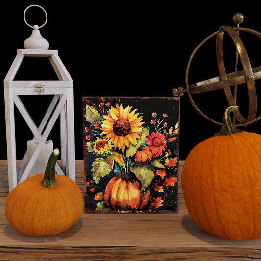 15in Pumpkin Sunflower Table Decor - Fall Decor Autumn Tabletop Sign Decoration for Home, Farmhouse Harvest Holiday Indoor Decor