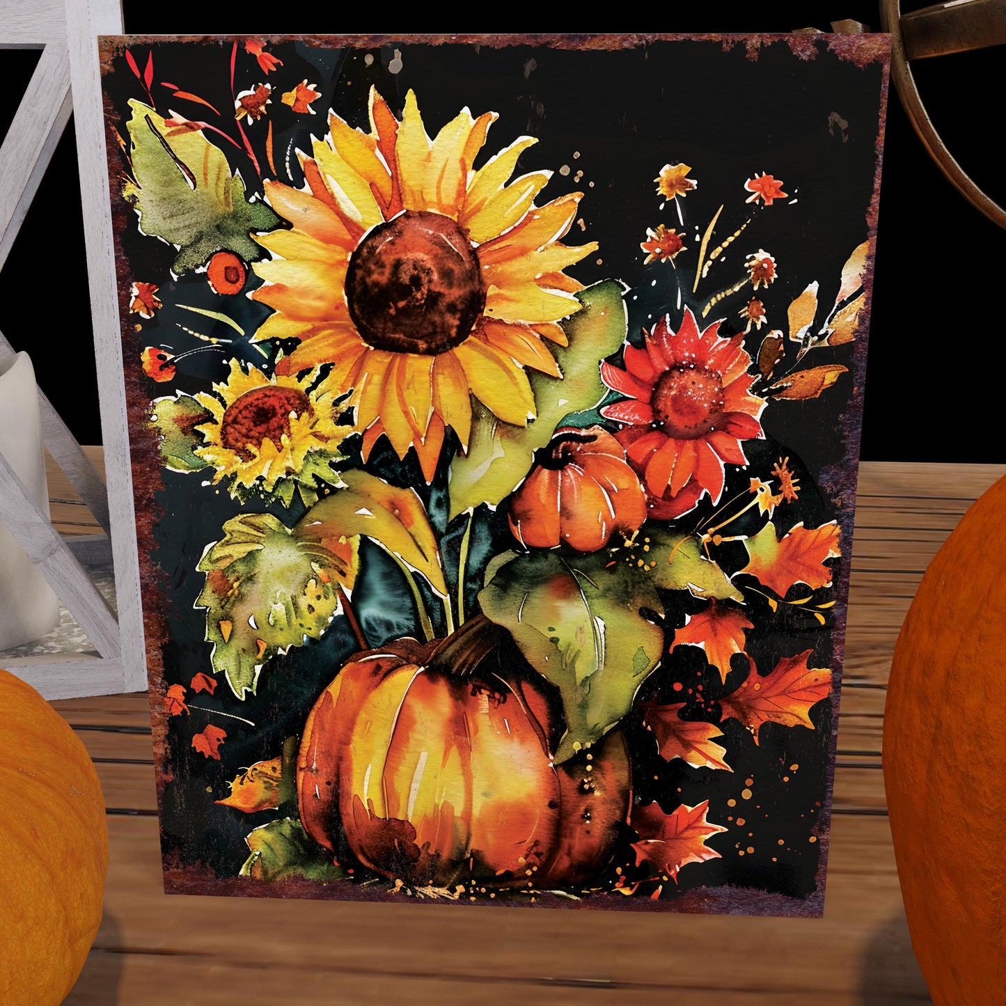 15in Pumpkin Sunflower Table Decor - Fall Decor Autumn Tabletop Sign Decoration for Home, Farmhouse Harvest Holiday Indoor Decor