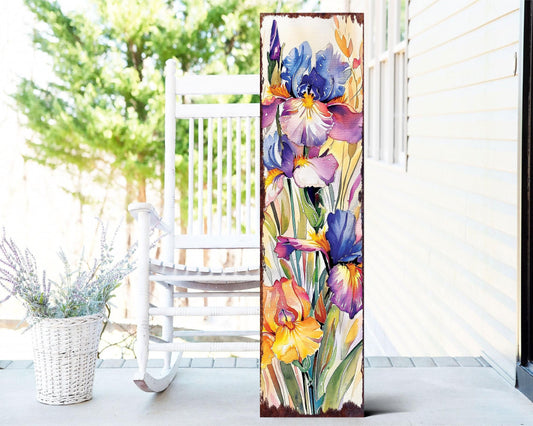 36in Spring Wildflower Iris Porch Sign | Watercolor Floral Home Decor | Perfect for Living Room, Entryway, Mantle, Porch, Front Door