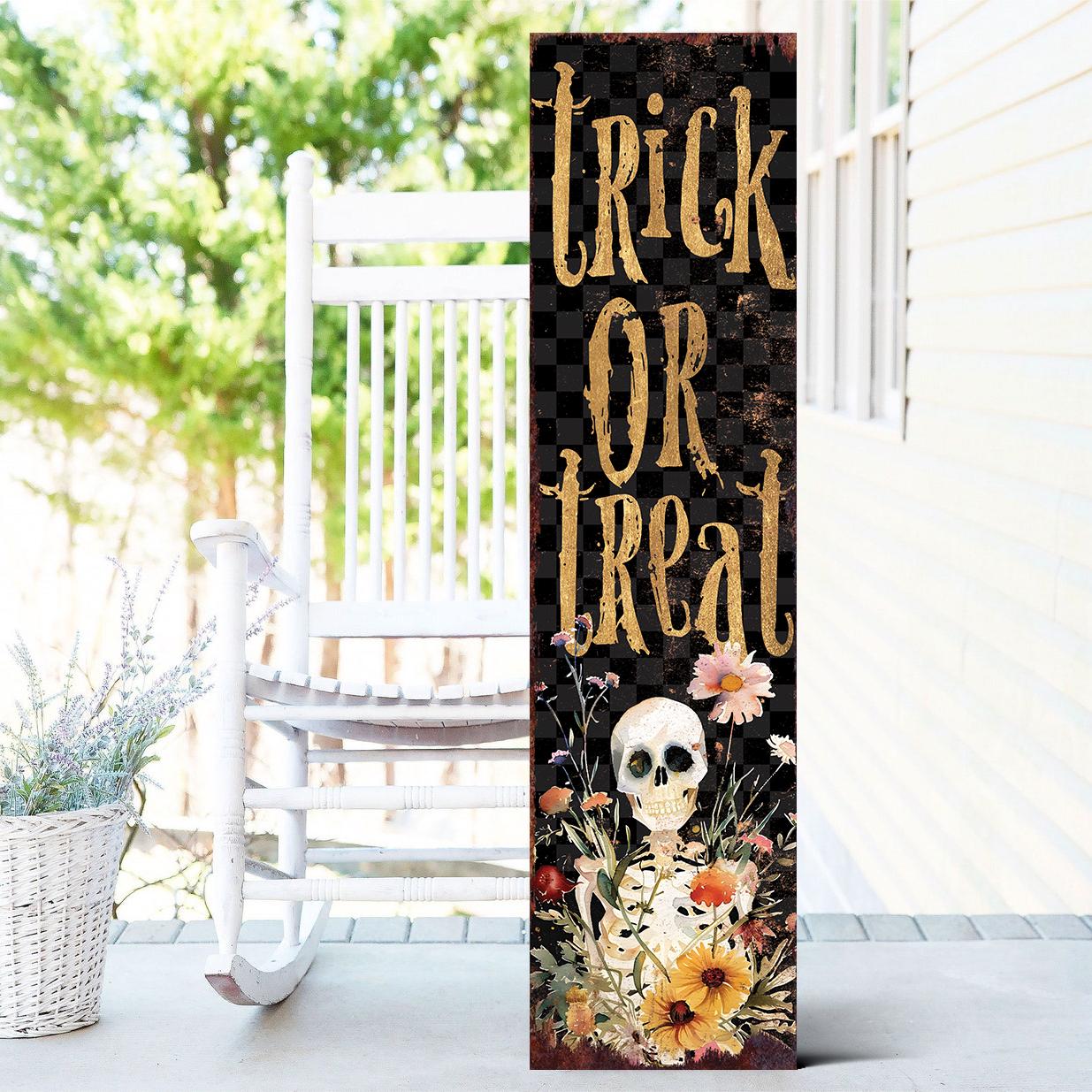 36-inch Trick or Treat Skeleton Halloween Porch Sign - Front Porch Halloween Welcome Sign, Entryway Board,Halloween Decoration