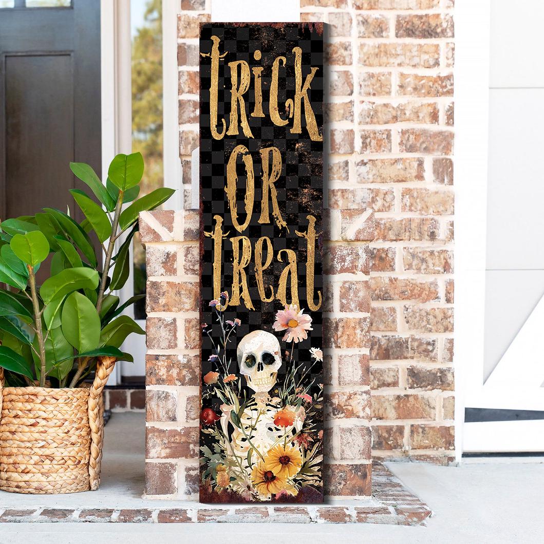 36-inch Trick or Treat Skeleton Halloween Porch Sign - Front Porch Halloween Welcome Sign, Entryway Board,Halloween Decoration