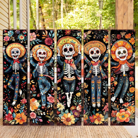 36in Sugar Skull Dia De Los Muertos Porch Sign - Rustic Modern Farmhouse Entryway Decor, Day of the Dead Front Porch Board