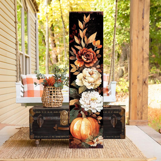 48in Fall Porch Sign - Front Porch Fall Plaque with Vintage Autumn Decoration | Entryway Fall Decor | Wood, UV Print | 48x12in