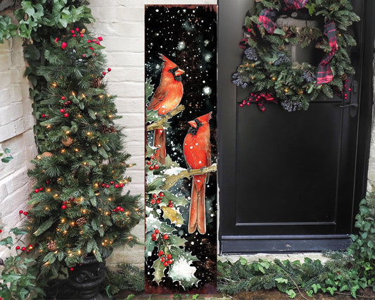 48in Christmas Porch Sign Cardinals -  Christmas Entryway Decor |  Holiday Decoration | Front Porch Christmas Plaque | UV Print | 48x12in