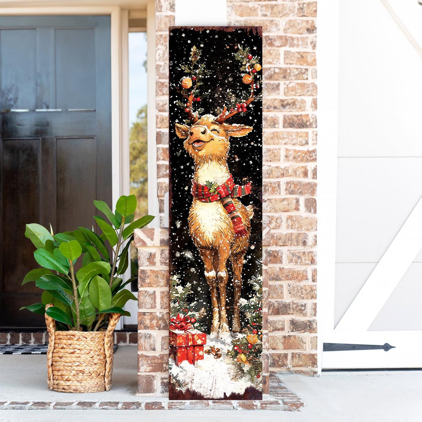 48in Rudolph Christmas Porch Sign - Front Porch Christmas Plaque | Winter Entryway Decor | Holiday Decoration | Wood, UV Print | 48x12in