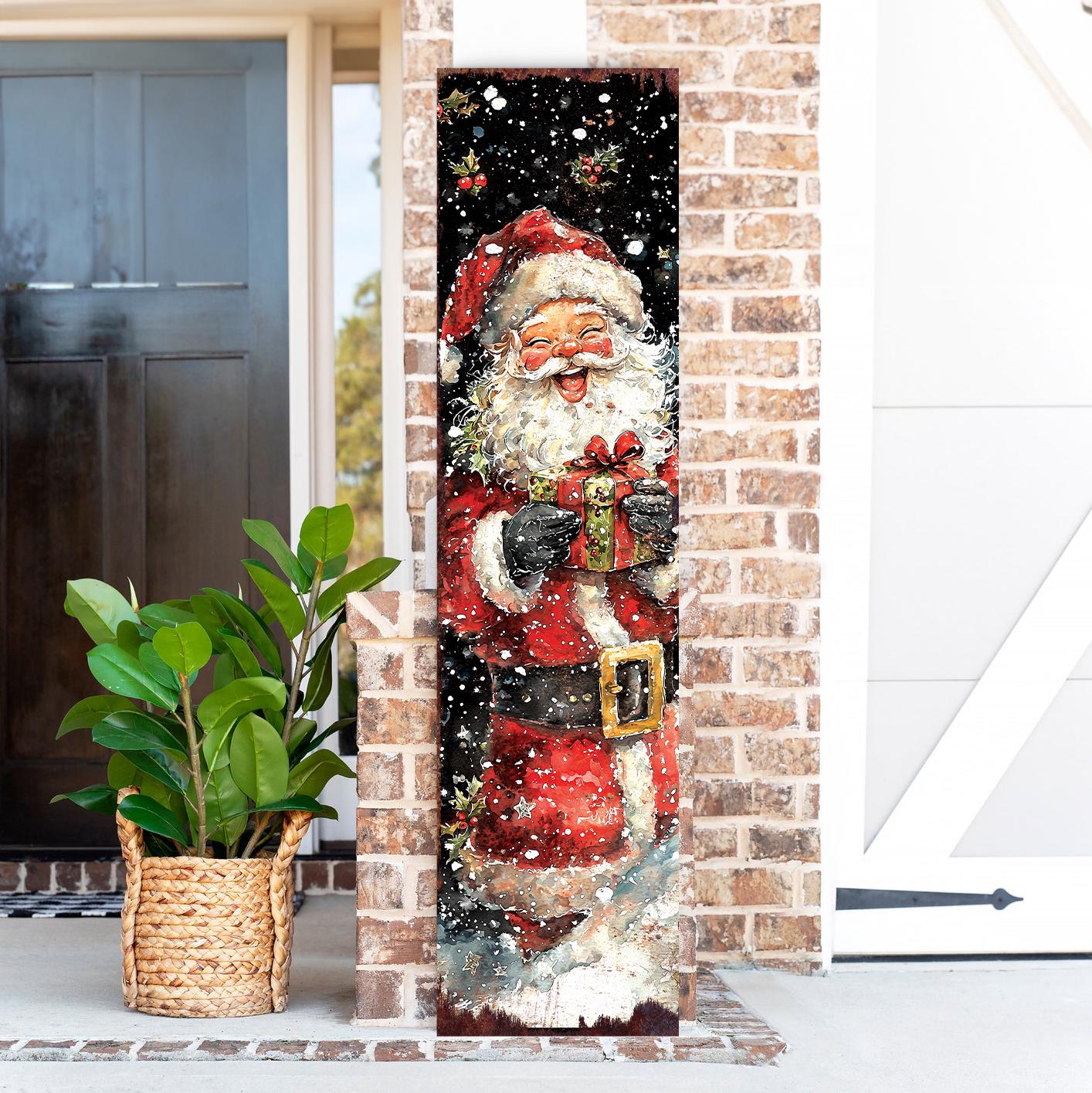 48in Santa Christmas Porch Sign - Front Porch Christmas Plaque | Winter Entryway Decor | Holiday Decoration | Wood, UV Print | 48x12in