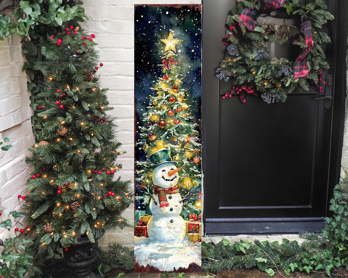 48in Snowman Christmas Porch Sign -  Christmas Decoration | Christmas Entryway Decor | Christmas Front Porch Plaque | UV Print | 48x12in