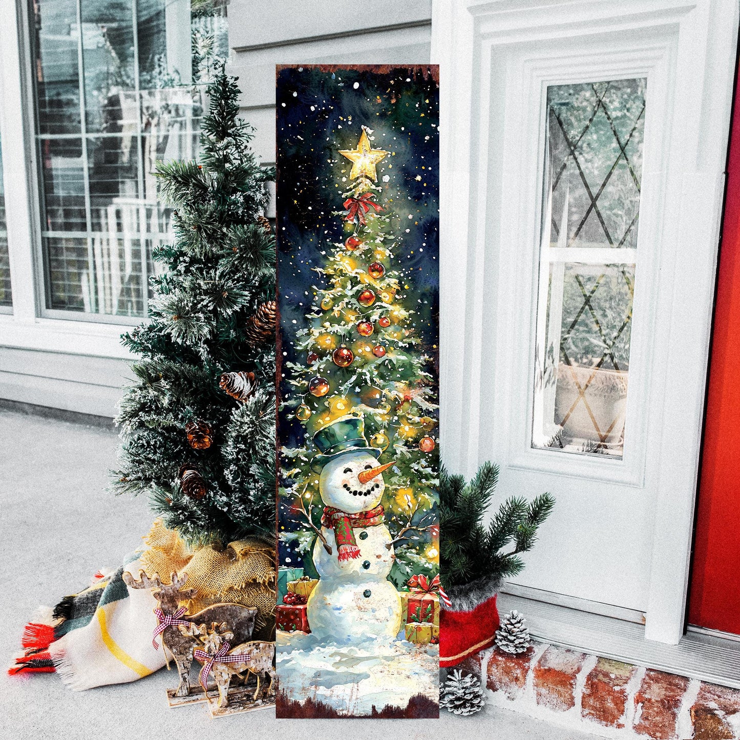 48in Snowman Christmas Porch Sign -  Christmas Decoration | Christmas Entryway Decor | Christmas Front Porch Plaque | UV Print | 48x12in