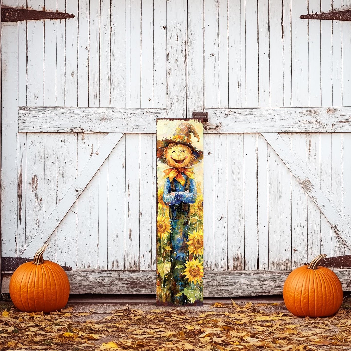 48in Fall Scarecrow Porch Sign - Front Porch Fall Plaque with Autumn Decoration | Harvest Decor UV Print | Entryway Fall Decor | 48x12