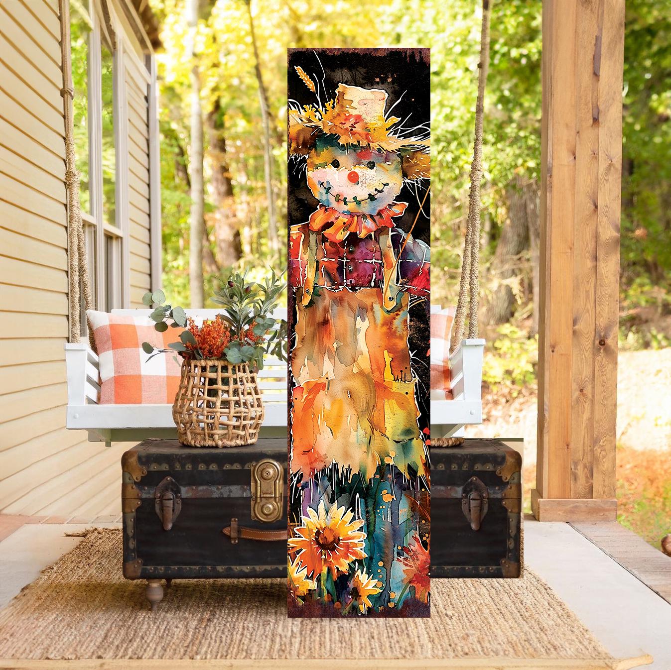 48-inch Fall Scarecrow Porch Sign - Front Porch Fall Plaque with Harvest Decoration | Autumn Decor UV Print | Entryway Fall Decor | 48x12