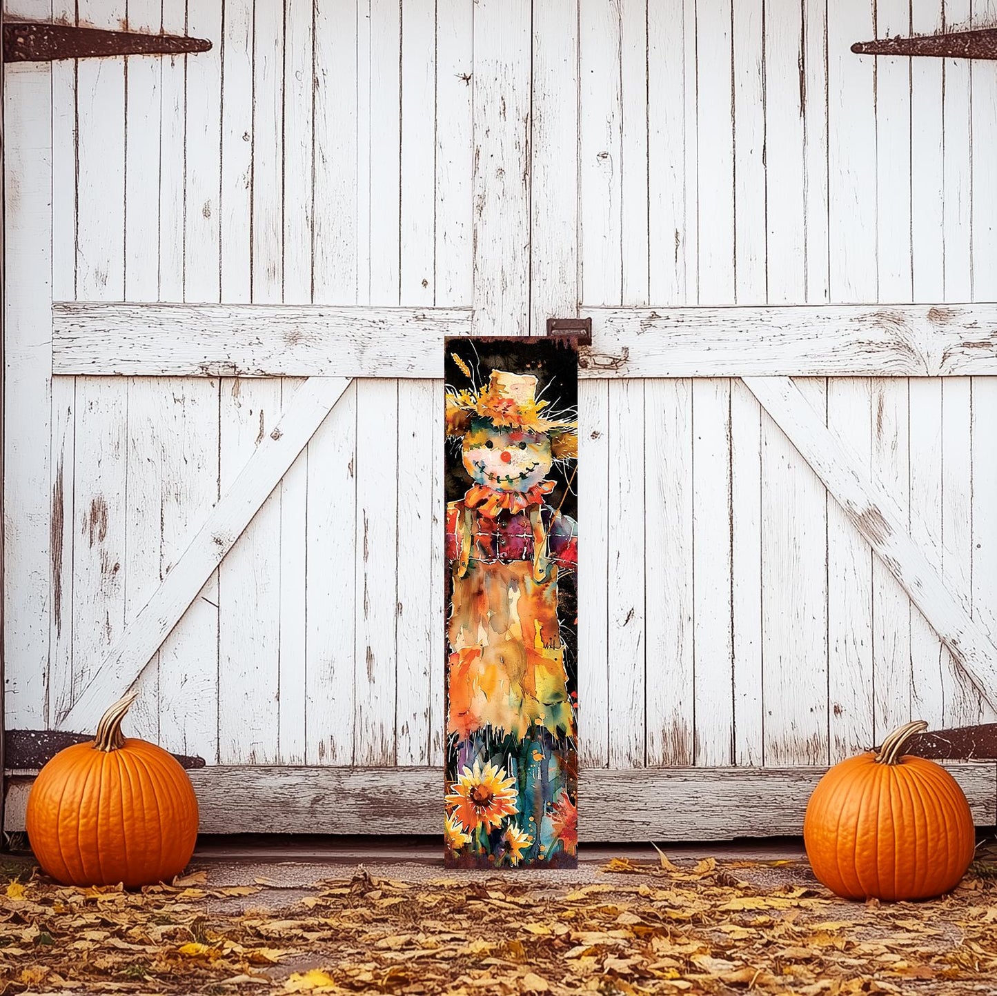 48-inch Fall Scarecrow Porch Sign - Front Porch Fall Plaque with Harvest Decoration | Autumn Decor UV Print | Entryway Fall Decor | 48x12