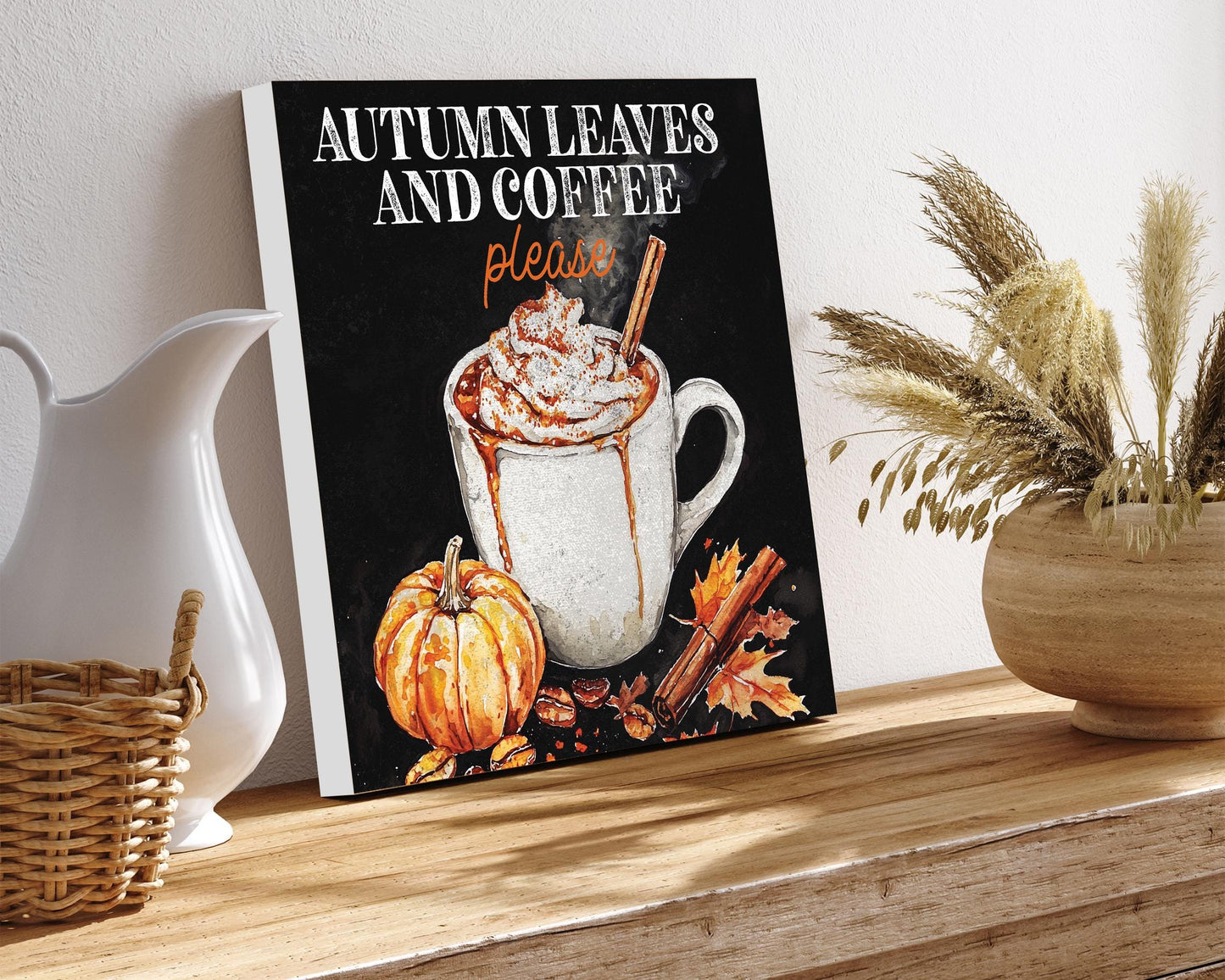 12in Fall Coffee Wall Canvas Sign | Fall Wall Decor for Mantel & Entryway | Harvest Autumn Wall Decoration | Fall Home Decor