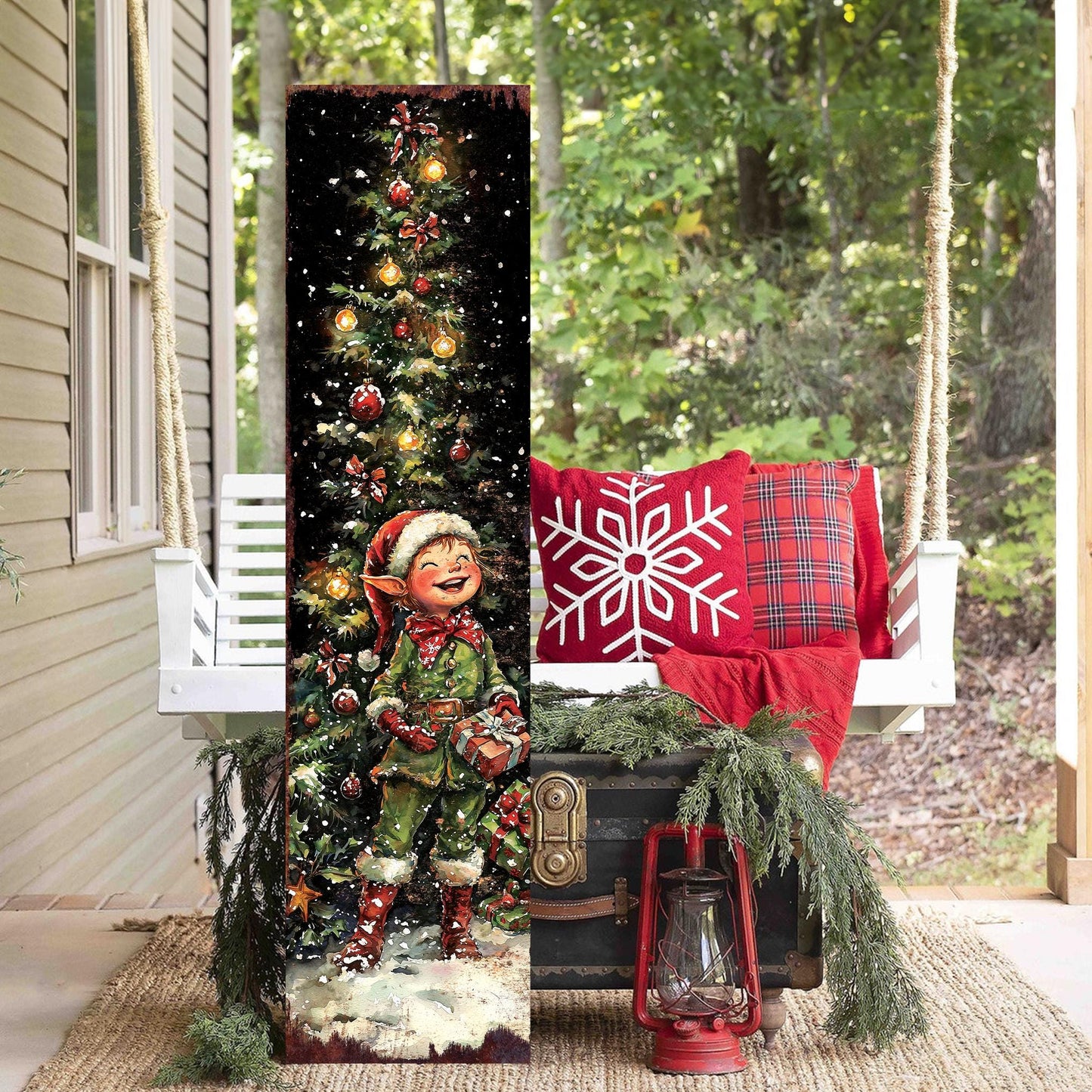 48in Christmas Elf Porch Sign - Christmas Front Porch Plaque | Christmas Decoration | Christmas Entryway Decor | UV Print | 48x12in