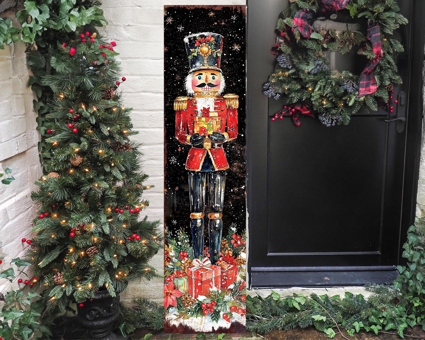 48-inch Christmas Nutcracker Porch Sign - Holiday Front Porch Plaque | Christmas Decoration | Christmas Entryway Decor | UV Print | 48x12