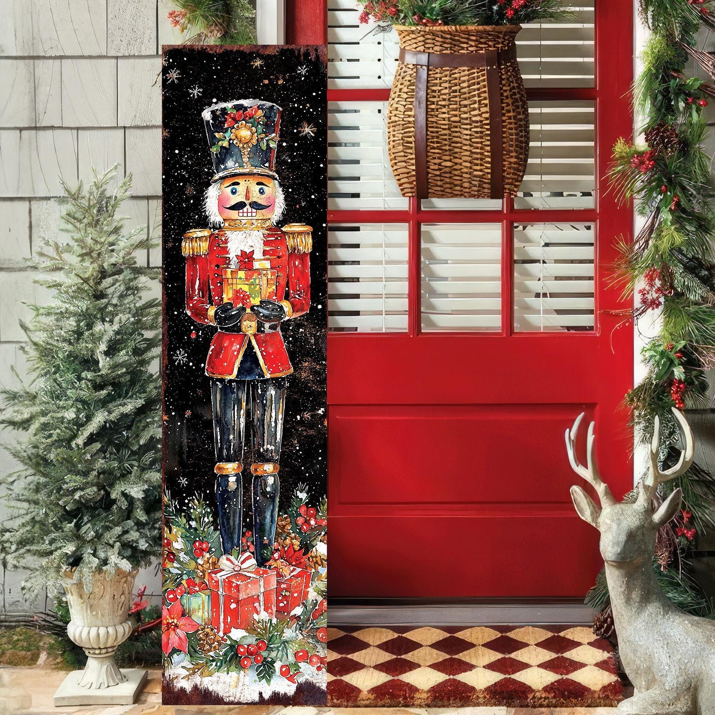 48-inch Christmas Nutcracker Porch Sign - Holiday Front Porch Plaque | Christmas Decoration | Christmas Entryway Decor | UV Print | 48x12