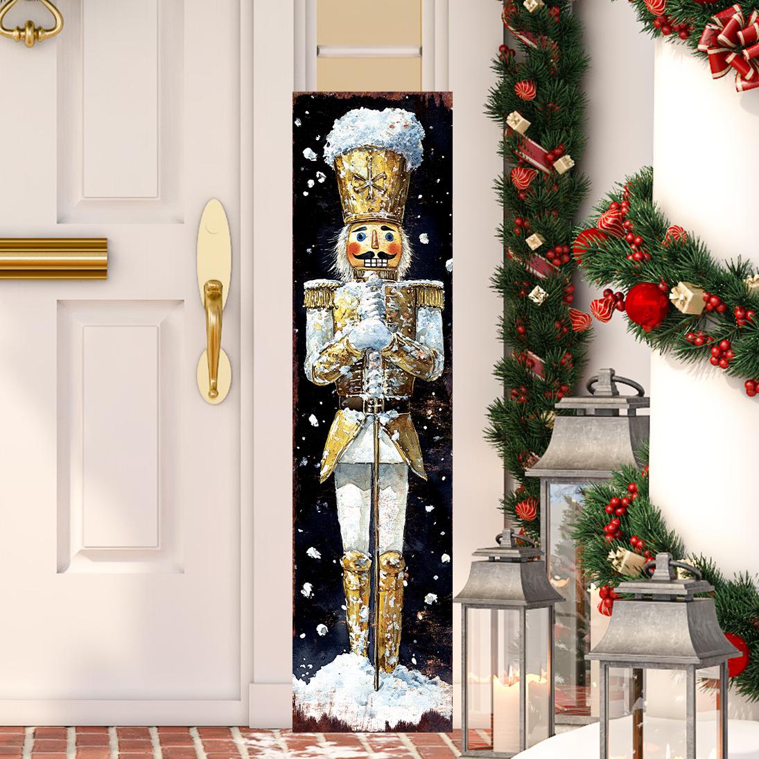 48-inch Christmas Gold Nutcracker Porch Sign - Holiday Front Porch Plaque | Christmas Decoration | Christmas Entryway Decor | 48x12in