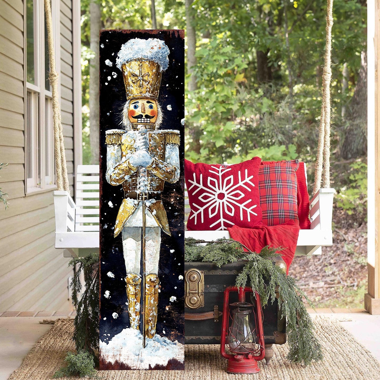 48-inch Christmas Gold Nutcracker Porch Sign - Holiday Front Porch Plaque | Christmas Decoration | Christmas Entryway Decor | 48x12in