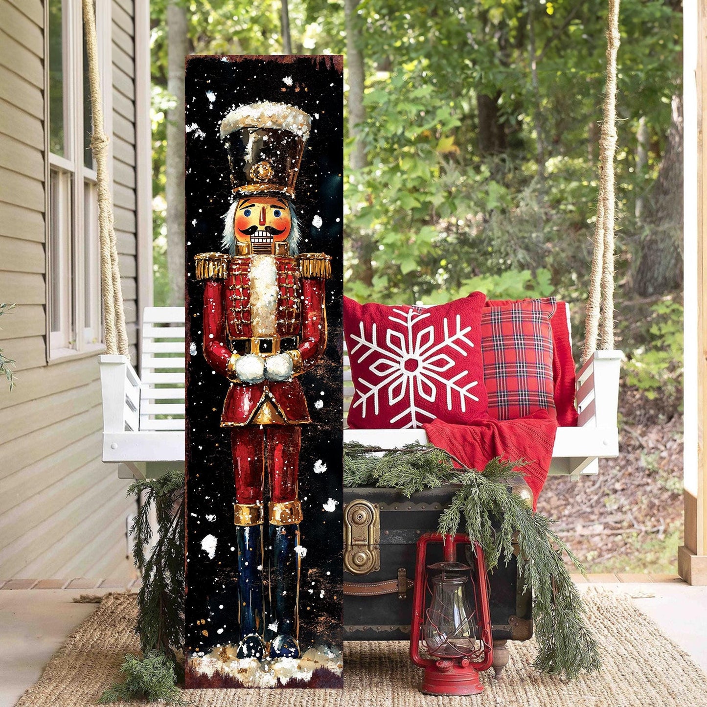 48-inch Christmas Red Nutcracker Porch Sign - Holiday Front Porch Plaque | Christmas Decoration | Christmas Entryway Decor | 48x12in