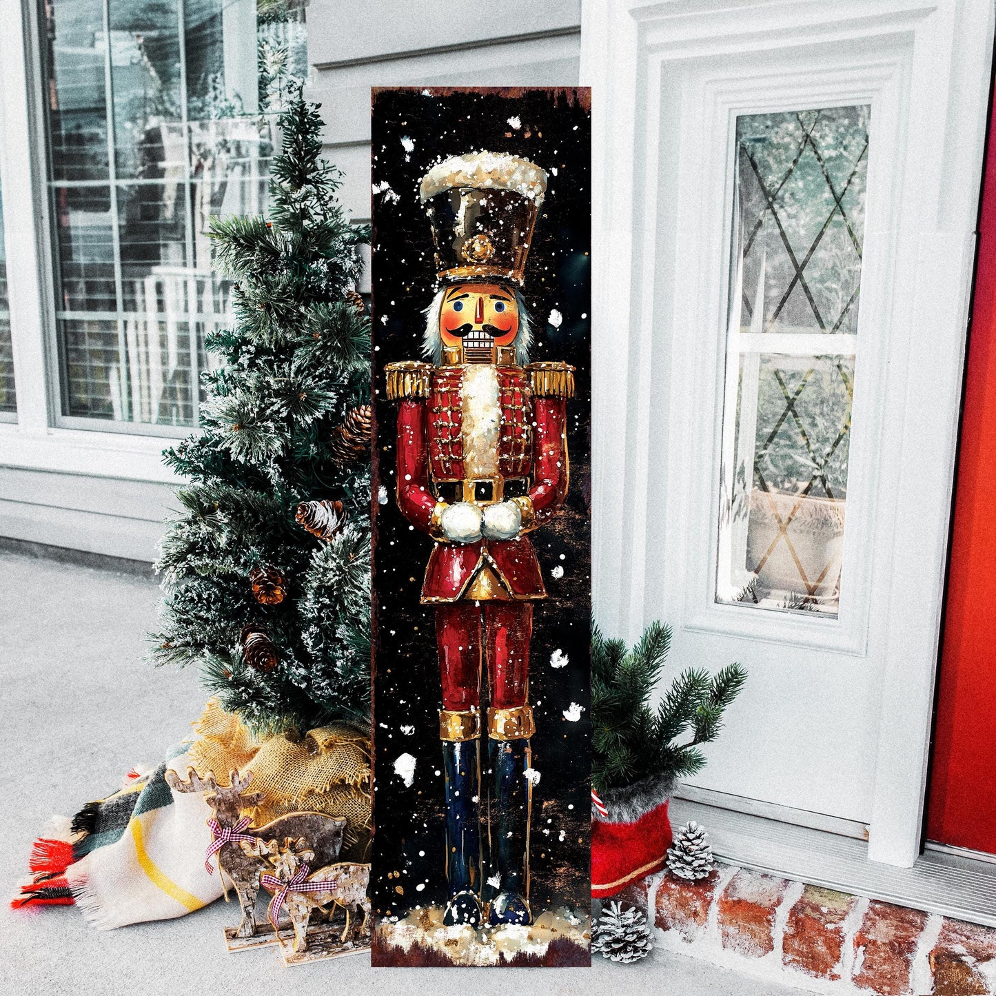 48-inch Christmas Red Nutcracker Porch Sign - Holiday Front Porch Plaque | Christmas Decoration | Christmas Entryway Decor | 48x12in