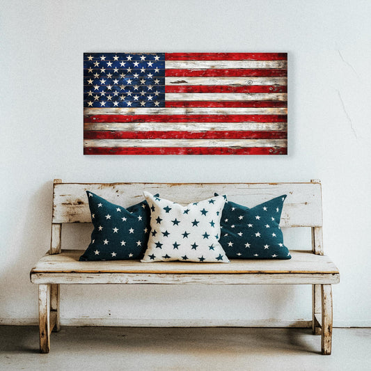 Rustic Wooden American Flag | Distressed Wood Flag Art | Pallet American Flag | UV Print | 3 Sizes Available