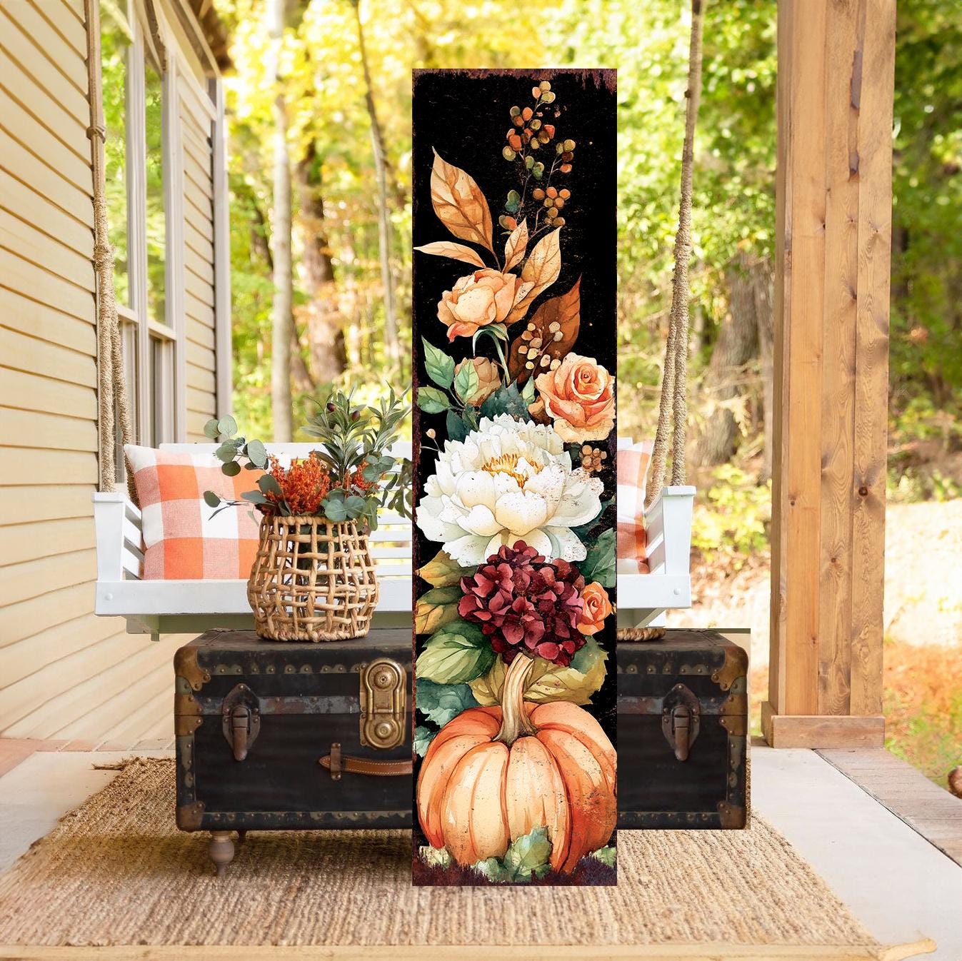 48in Fall Porch Sign - Front Porch Fall Plaque with Autumn Decoration | Entryway Fall Decor | Wood, UV Print | 48x12in